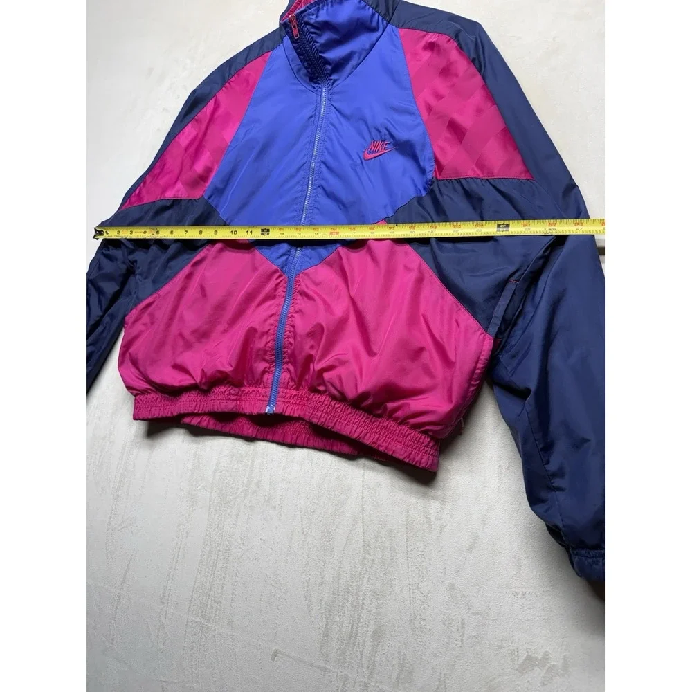 VTG 90s Nike Track Jacket Womens M Pink Navy Blue Colorblock Windbreaker Lined